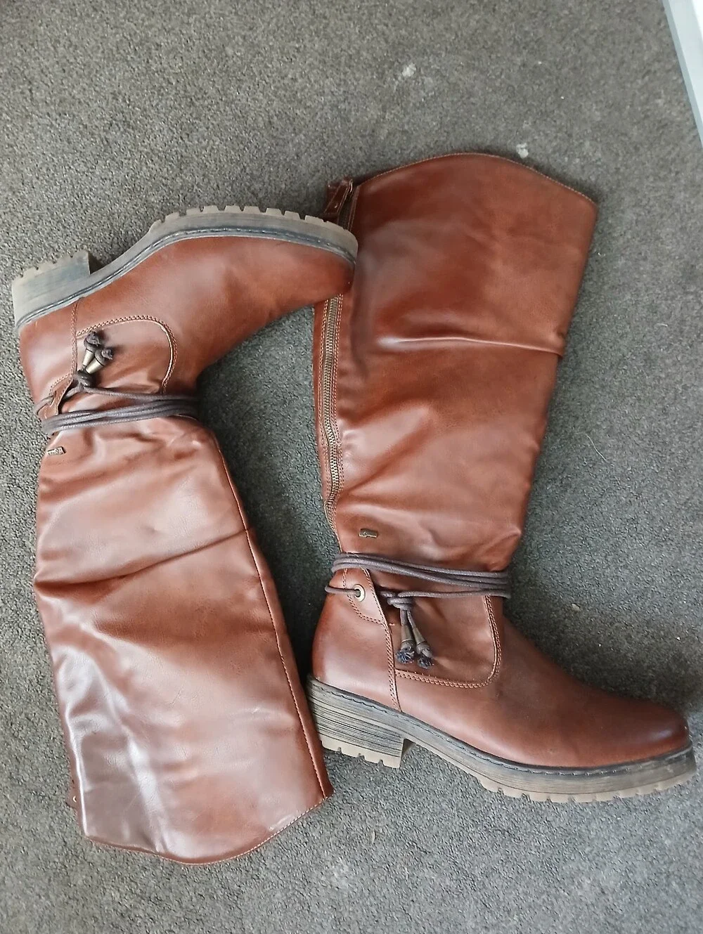 Spring Step Women’s Brown Leather Tall Riding Boots with Side Zip EU 42